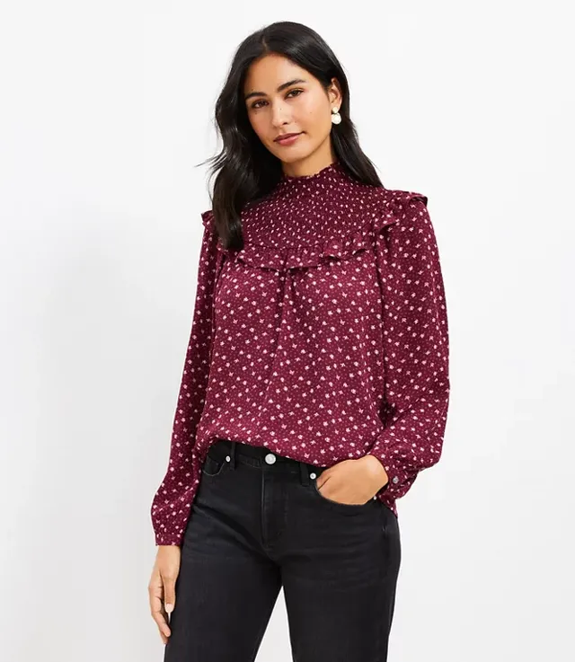 Ann Taylor Mixed Media V-Neck Button Top