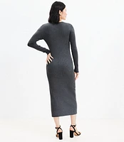 Heathered Ribbed Scoop Neck Midi Dress