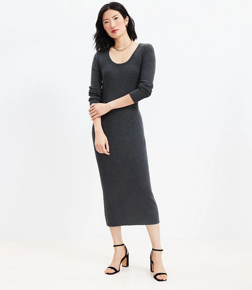 Heathered Ribbed Scoop Neck Midi Dress