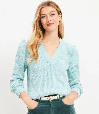 Petite Marled Ribbed V-Neck Sweater