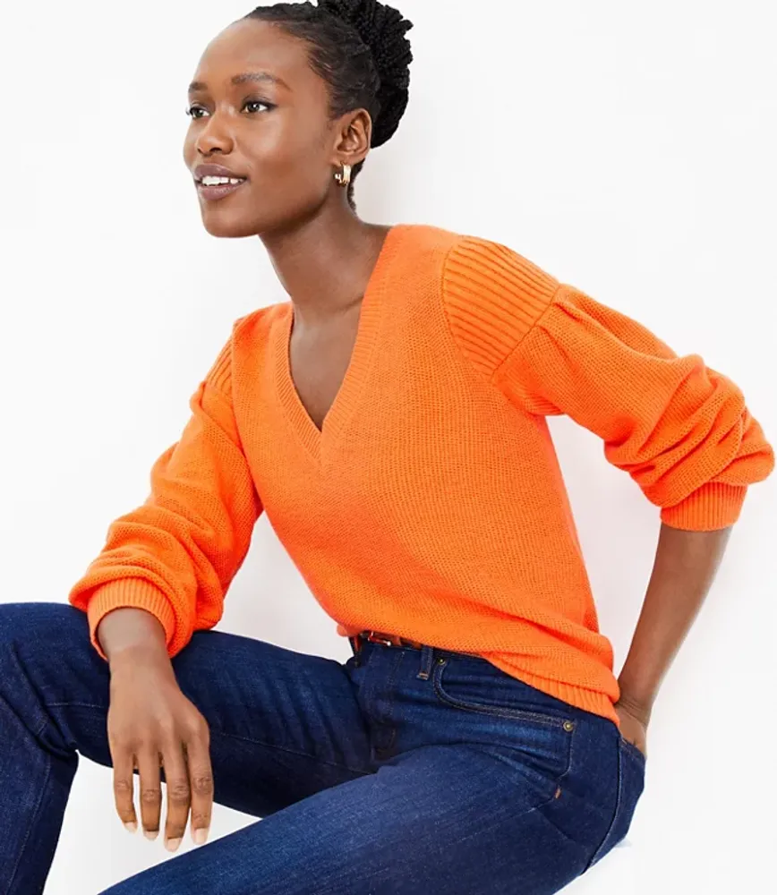 Petite Honeycomb Stitch V-Neck Sweater