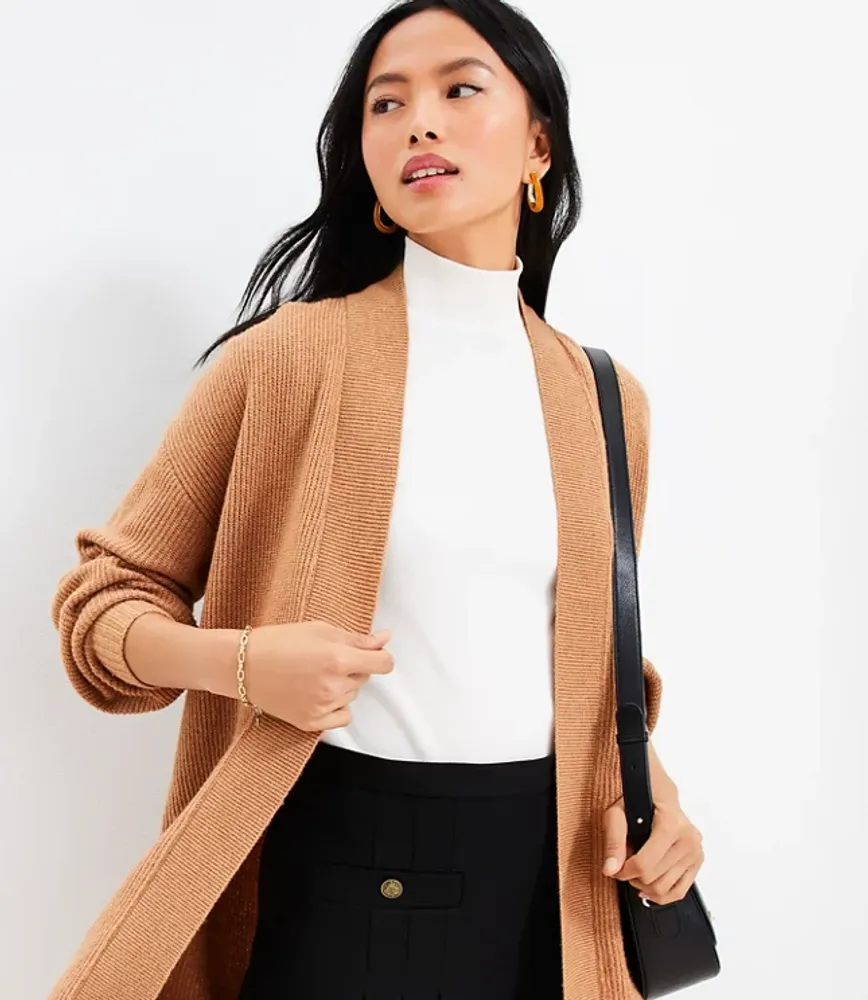 Ribbed Pocket Open Cardigan