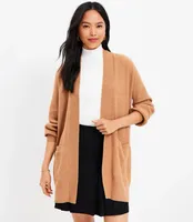 Ribbed Pocket Open Cardigan