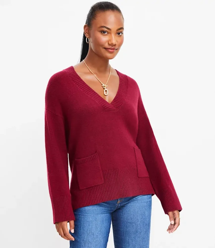 Petite V-Neck Pocket Sweater