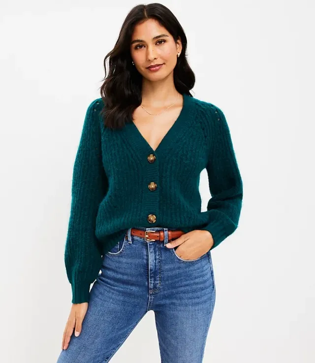 Loft Petite Pointelle V-Neck Cardigan