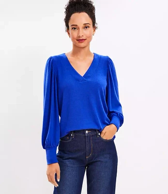 Textured Cozy Puff Sleeve V-Neck Top