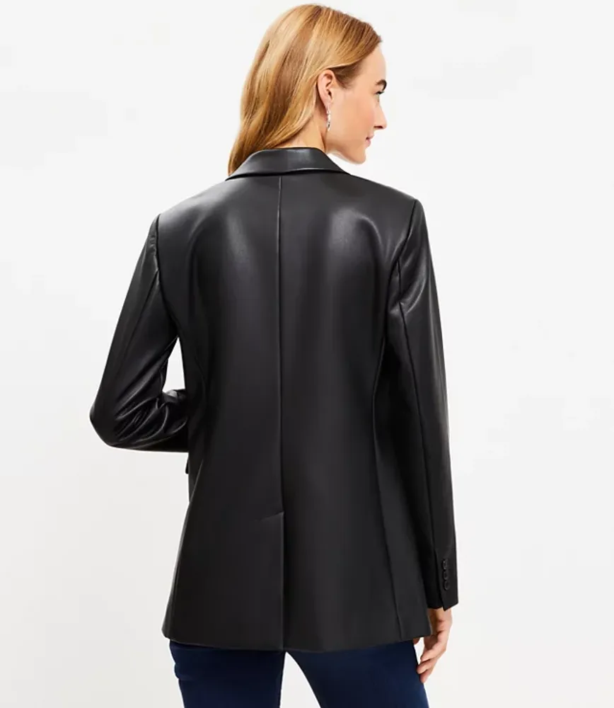 Petite Faux Leather Modern Blazer