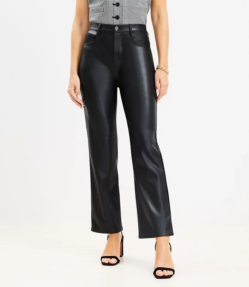 Petite Curvy Five Pocket Straight Pants in Faux Leather