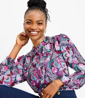 Paisley Stand Collar Henley Blouse