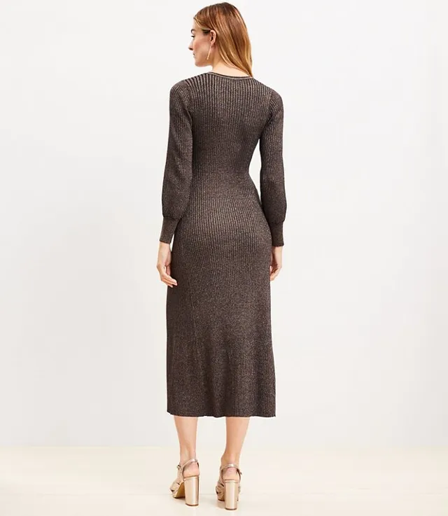 By Anthropologie Long-Sleeve Ribbed Sweater Midi Dress