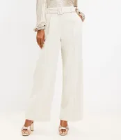 Petite Belted Wide Leg Pants Heathered Brushed Flannel