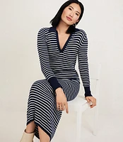 Stripe Ribbed Collared Midi Dress