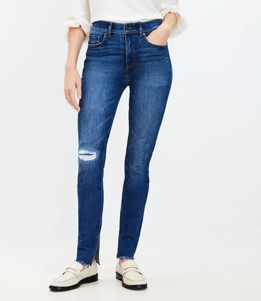 Petite Ankle Slit Fresh Cut High Rise Skinny Jeans Dark Vintage Wash