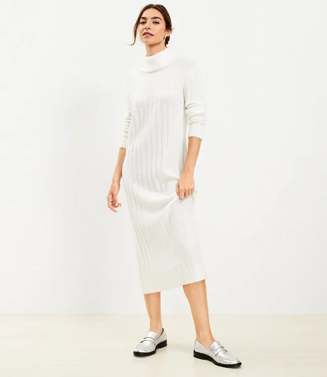 Loft Petite Ribbed Turtleneck Midi Sweater Dress