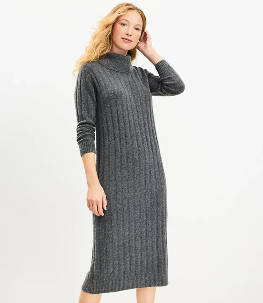 Loft Petite Ribbed Turtleneck Midi Sweater Dress