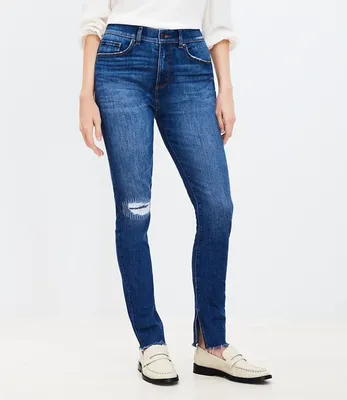 Curvy Ankle Slit Fresh Cut High Rise Skinny Jeans Dark Vintage Wash