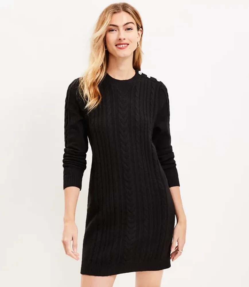 Petite Shoulder Button Cable Sweater Dress