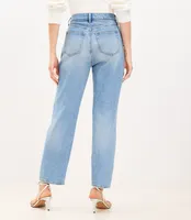 Petite Rhinestone High Rise Straight Jeans Vintage Distressed Wash