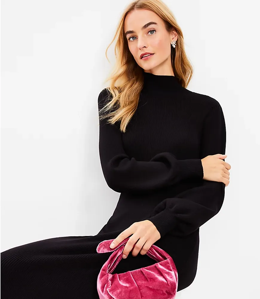 Turtleneck Rib Midi Sweater Dress