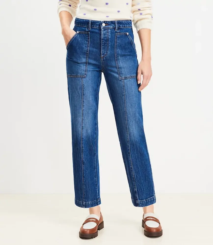 Tall High Rise Utility Straight Jeans Dark Stone Wash