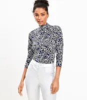 Petite Lace Paisley Long Sleeve Turtleneck Top