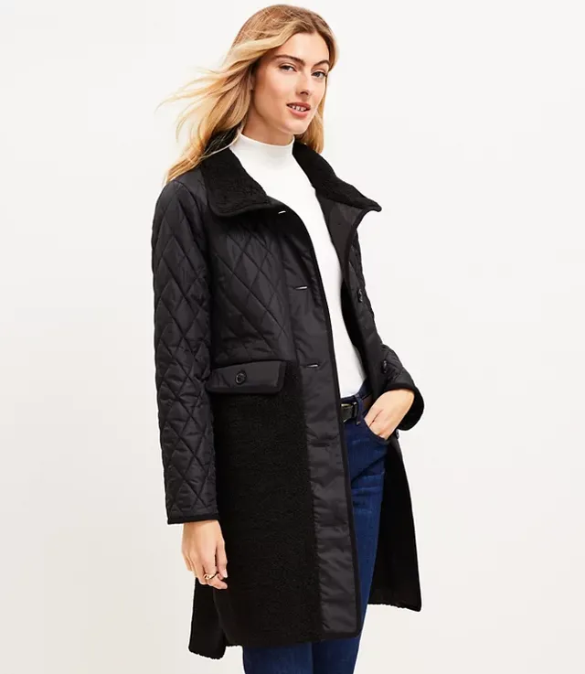 Loft Petite Shearling Mixed Media Coat