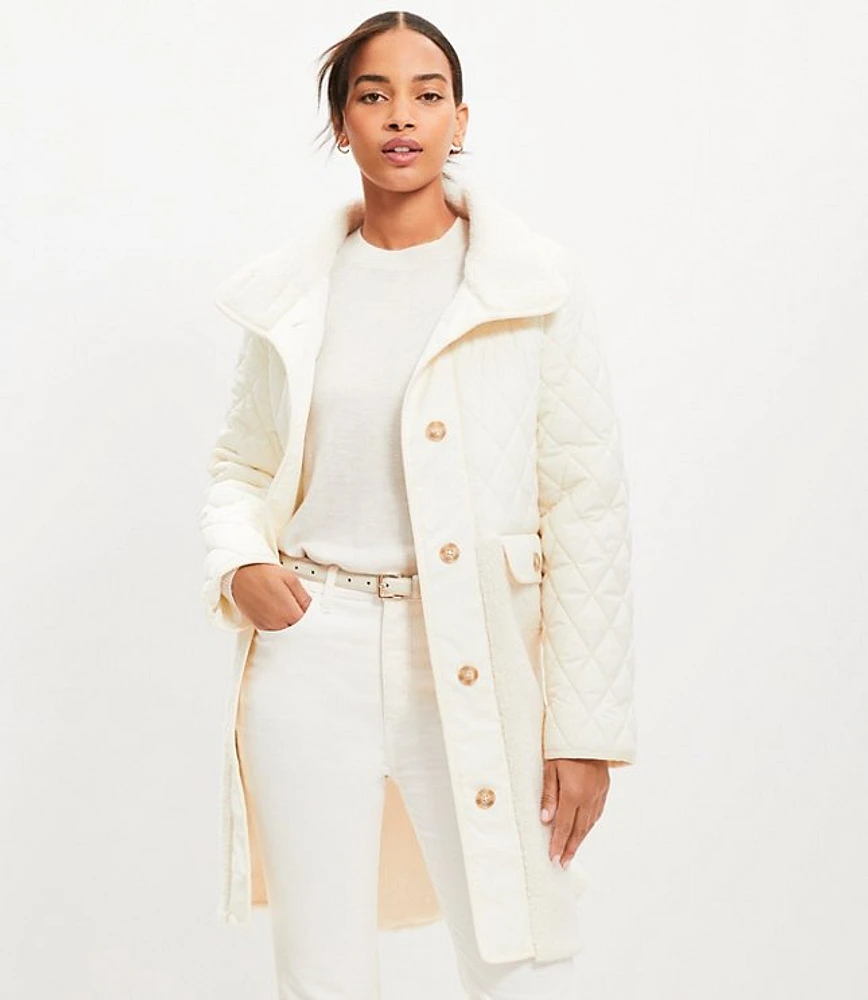 Petite Shearling Mixed Media Coat