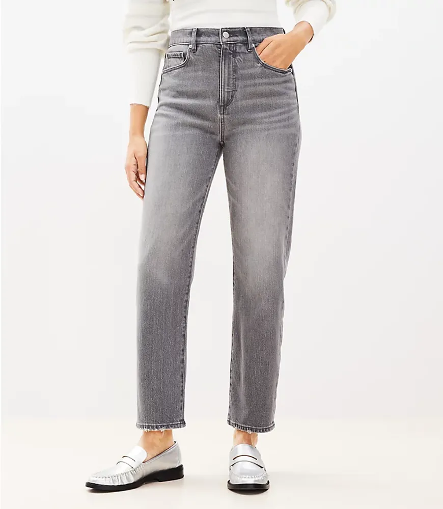 LOFT Petite High Wash Vintage Jeans Rise Straight Mall Grey Hawthorn 