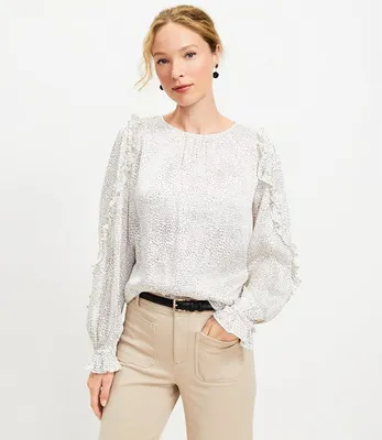 Petite Dotted Mixed Media Ruffle Sleeve Top