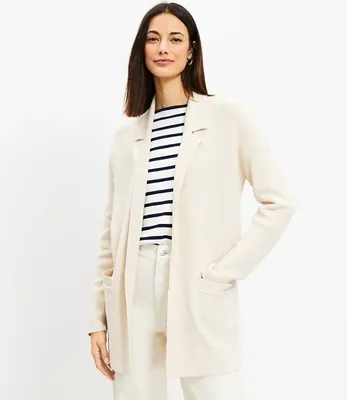 Petite Ribbed Relaxed Open Sweater Blazer