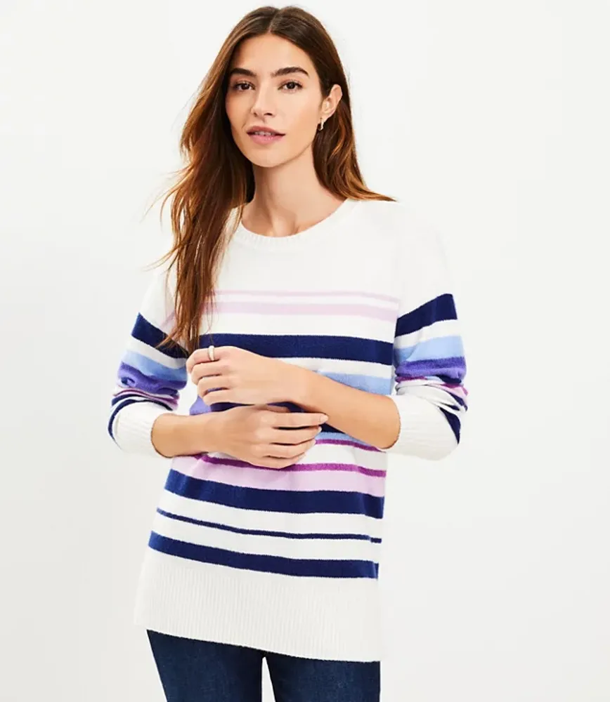 Striped Drop Shoulder Tunic Sweater