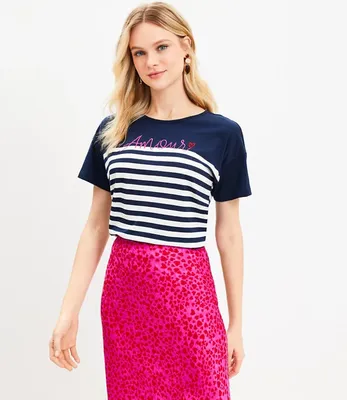 Petite Amour Stripe Relaxed Crew Tee