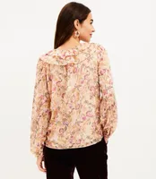 Petite Shimmer Floral Ruffle Tie Neck Blouse