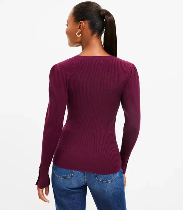 Petite Ribbed Button Cuff Sweater