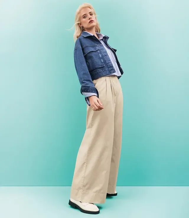 Loft Petite Palmer Wide Leg Pants Twill