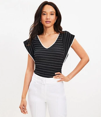 Striped Flutter Sleeve V-Neck Top