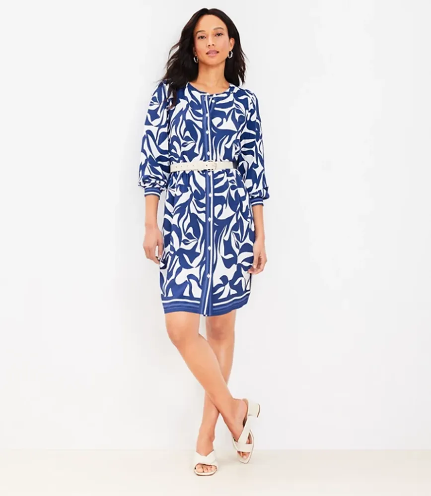 Abstract Swirl Button Tiered Swing Dress