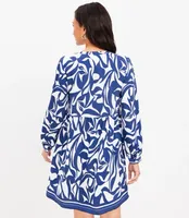Abstract Swirl Button Tiered Swing Dress