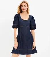 Petite Denim Puff Sleeve Swing Dress