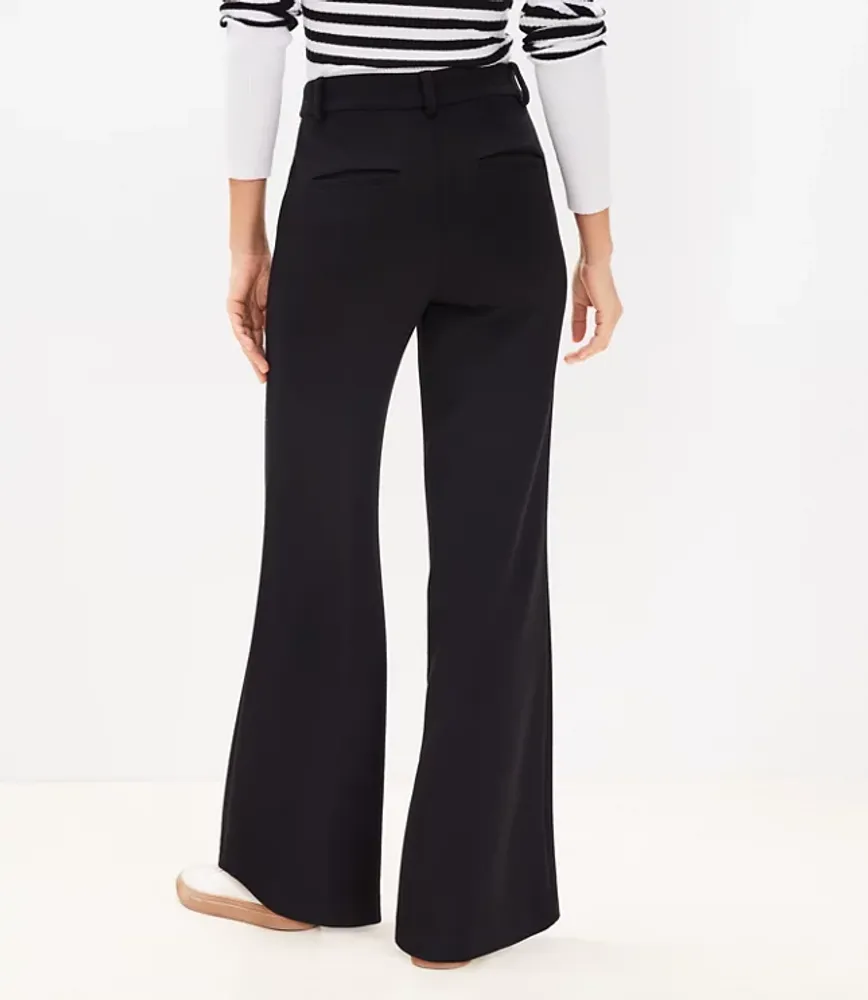 Pintucked Patch Pocket Flare Pants Doubleface