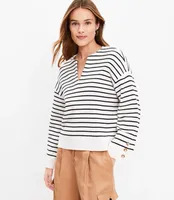 Striped Button Sleeve Split Neck Sweater