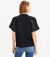 Cutout Mixed Media Flutter Sleeve Top