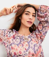 Petite Bloom Bubble Sleeve Henley Top