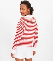 Stripe Mesh Stitch Boatneck Sweater