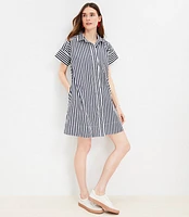 Striped Poplin Short Sleeve Pocket Shirtdress