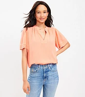 Petite Striped Pleated Cuff Top