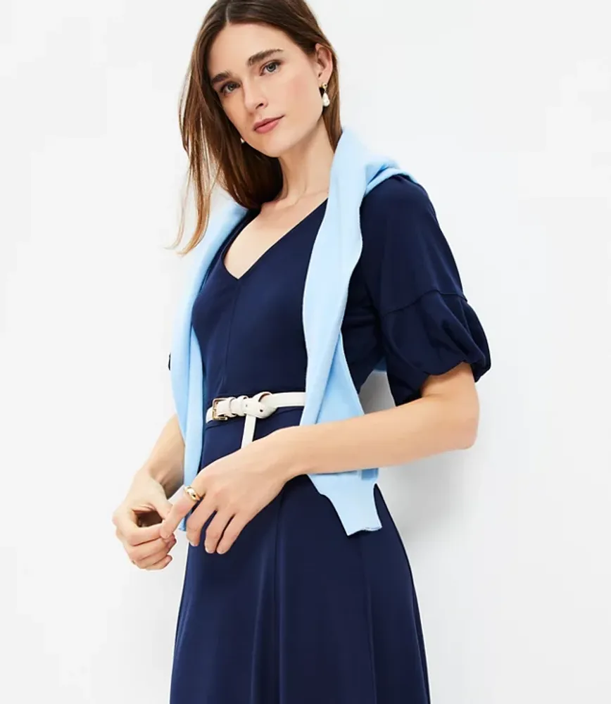 Petite Balloon Sleeve Ponte Midi Dress