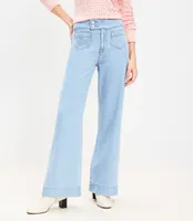 Petite Patch Pocket High Rise Wide Leg Jeans Light Wash