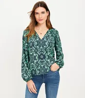 Petite Tile Shirred Raglan Blouse