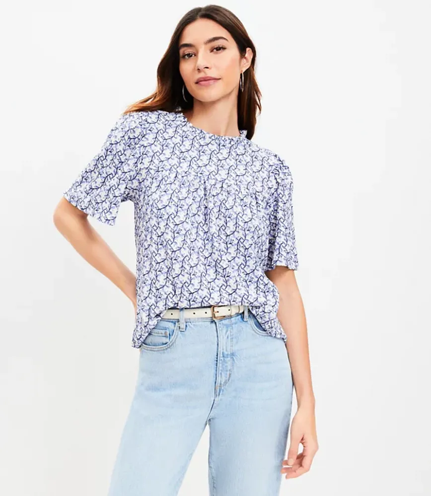 Ann Taylor Petite Floral Mixed Media Flutter Sleeve Top